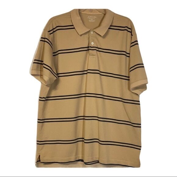 Men’s St. John’s Bay XL/XG, tan Polo Shirt Striped Pattern Relaxed - Picture 1 of 7